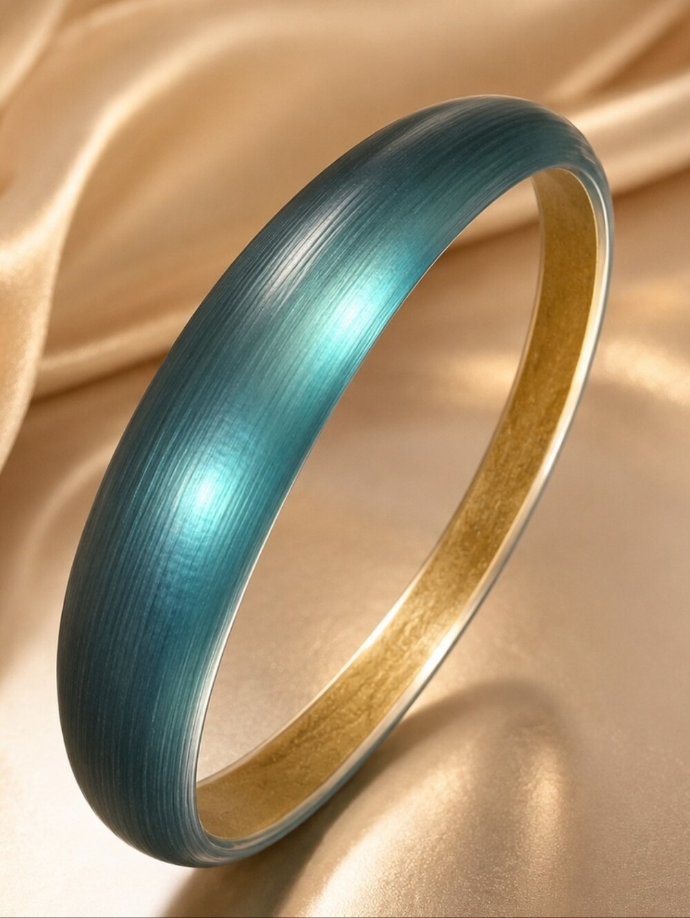 Alexis Bittar Teal Blue Lucite Tapered Bangle Bracelet Gold Tone Signed